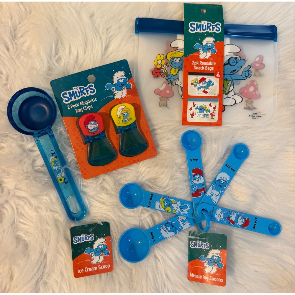 The Smurfs Kitchen Bundle Ice Cream Scoop Measuring Spoons Bag Clips Snack Bags